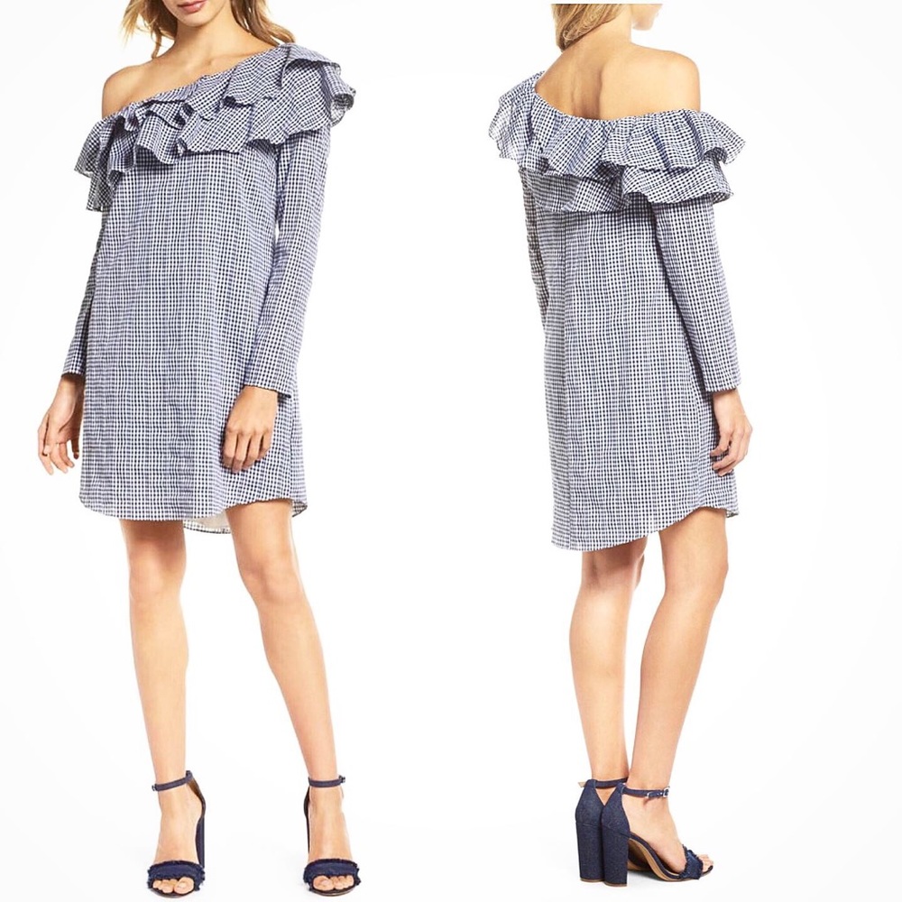 ADELYN RAE Gingham Off Shoulder Dress
